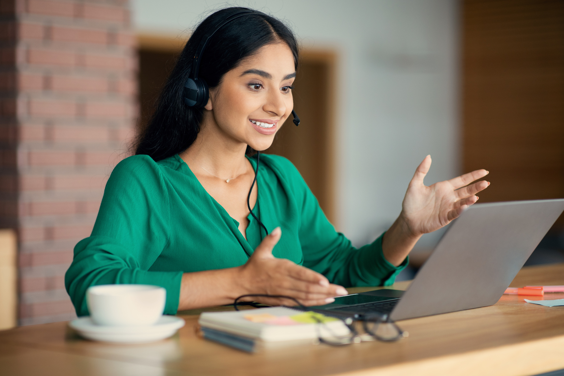 Arabic Lady Independent Contractor Having Video Call with Clients